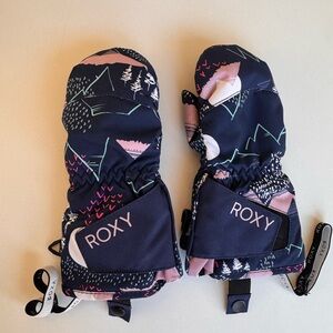 Roxy Kids' Patterned Mittens in Navy/Pink M 4/5T